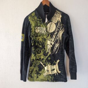Crystal Rock By Christian Audigier Jacket Size Small Zip  Y2K Cyber Grunge